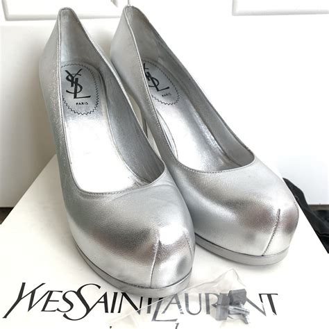 ysl tribute heels silver|yves Saint Laurent platform heels.